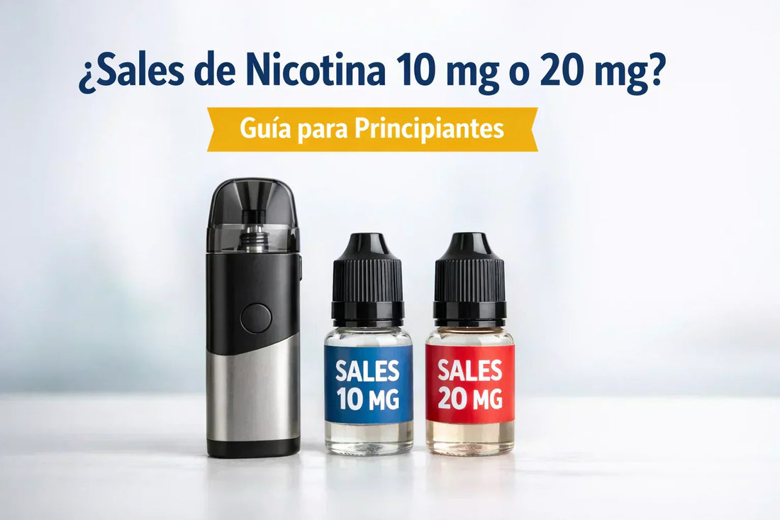 Imagen guía sobre cómo elegir sales de nicotina de 10 mg o 20 mg para principiantes.