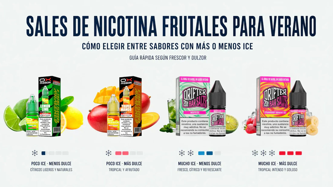 Sales de nicotina frutales para verano con sabores de poco ice, mucho ice, más dulces y menos dulces