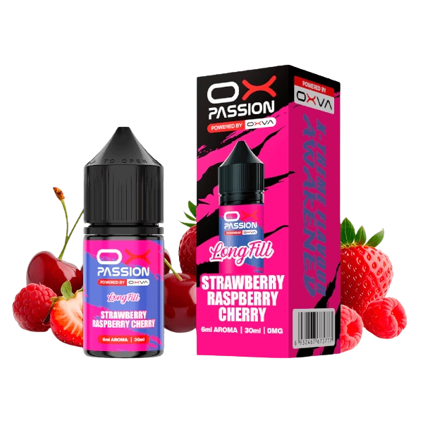 Ox Passion Strawberry Raspberry Cherry 6ml: Fresa Dulce, Frambuesa Ácida y Cereza Jugosa en una Mezcla de Frutos Rojos Intensa