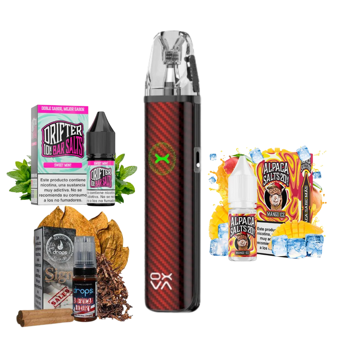 OXVA XLIM Go 2 Red Carbon pack para empezar con 3 sales de nicotina